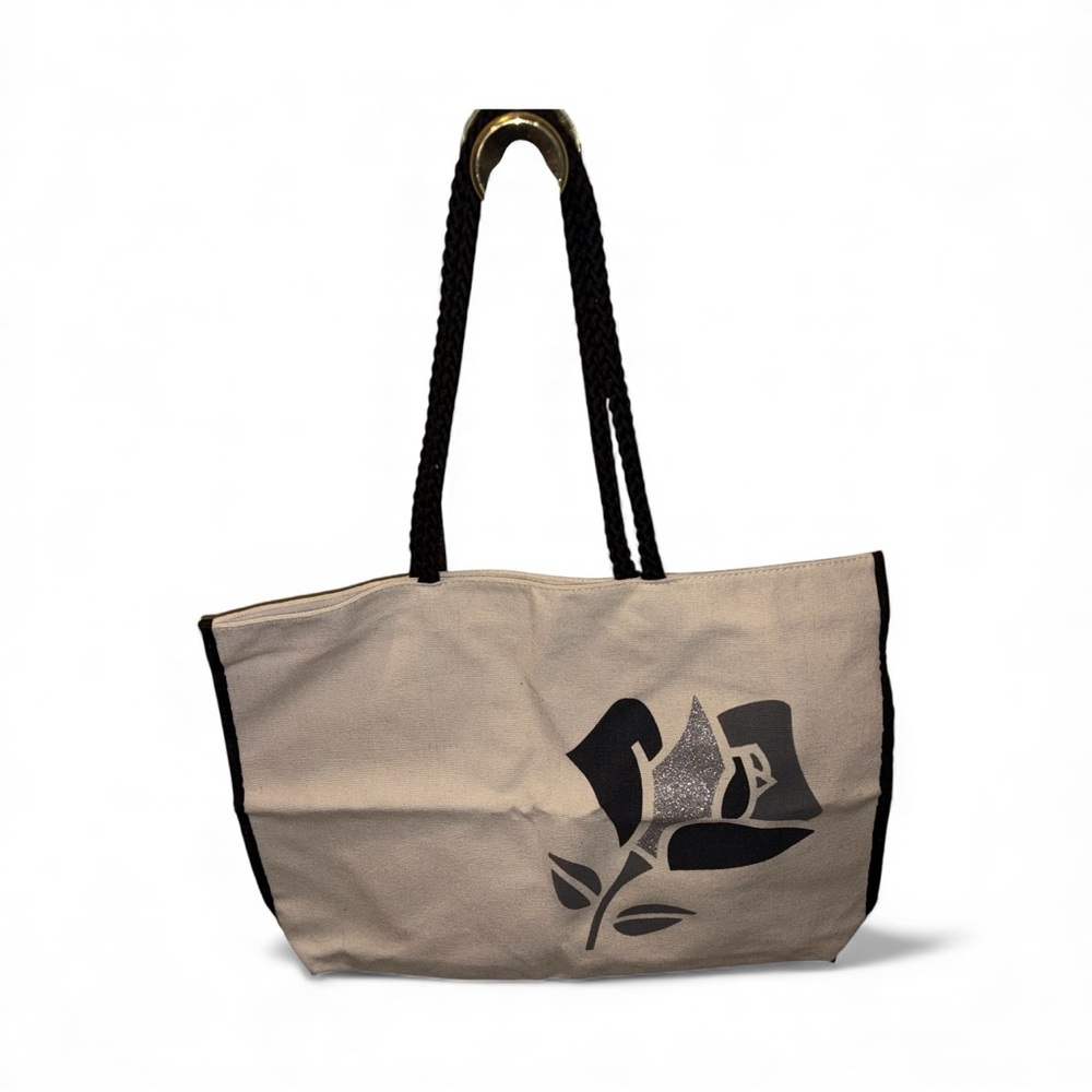 Lancome Canvas Tote bag Black White Rope Strap